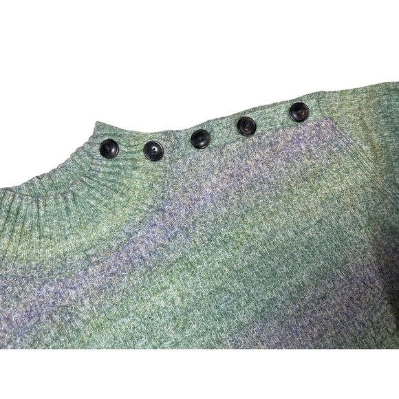 Talbots Small Green & Purple Button-Shoulder Mock Neck Sweater - Picture 2 of 5
